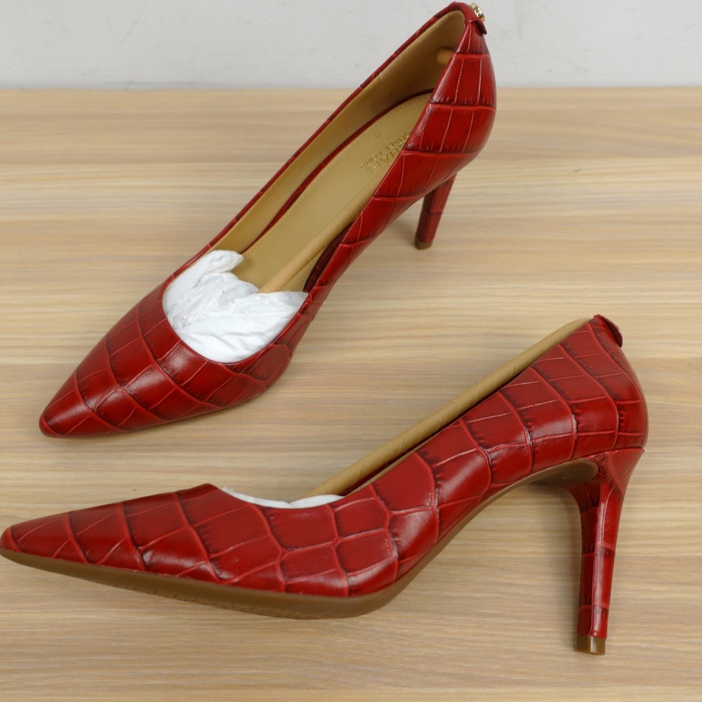 Michael Kors Womens Crocodile Shoes 8 M Burgundy Holiday Glam Stiletto Pumps
